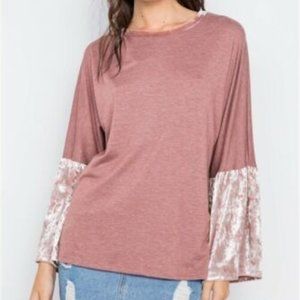 Emberley Rust Combo Velvet Soft Sweater Boho Top